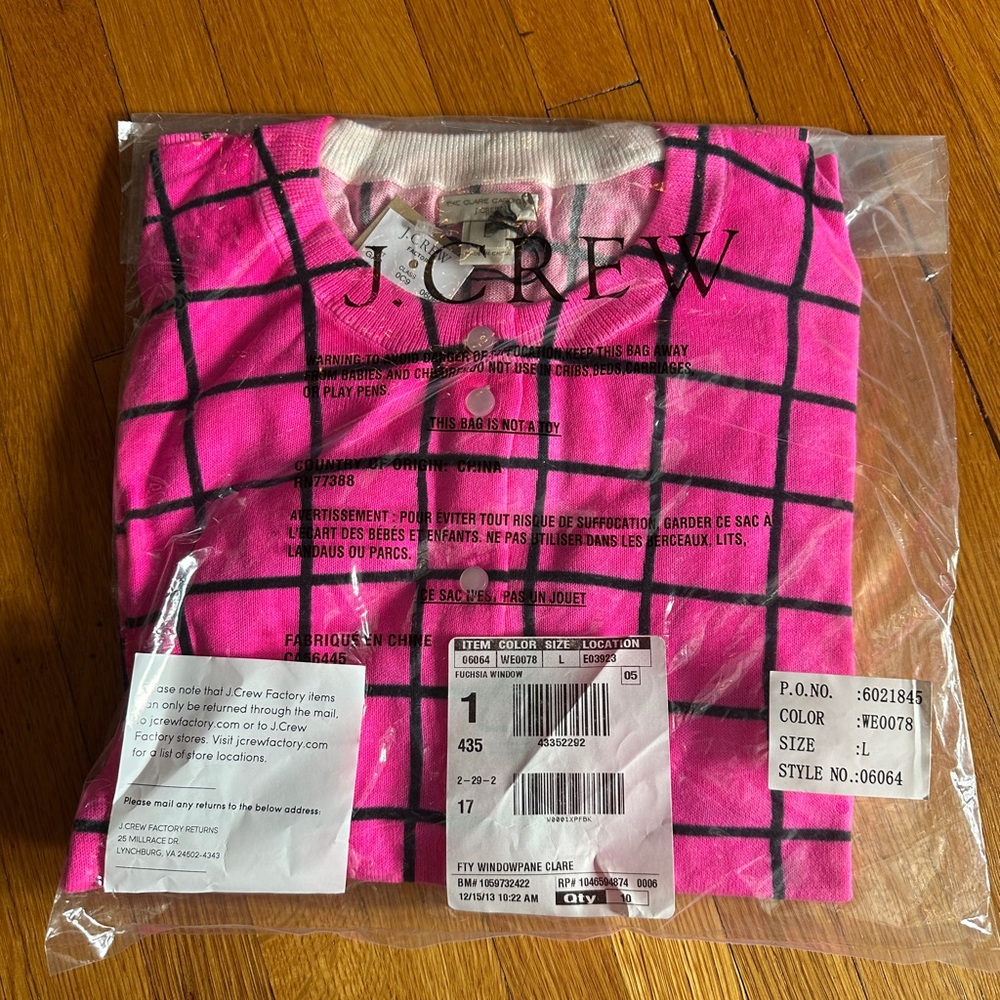 2013 J. Crew Factory Claire Cotton Cardigan in Fuchsia Window, Size L, NWT - Picture 11 of 11